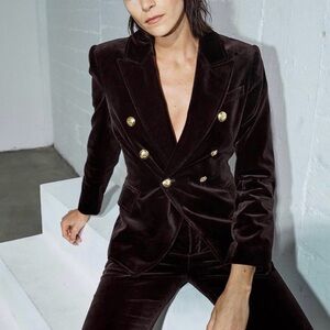 A.L.C. Chelsea Double-Breasted Velvet Blazer Jacket — Chocolate Plum